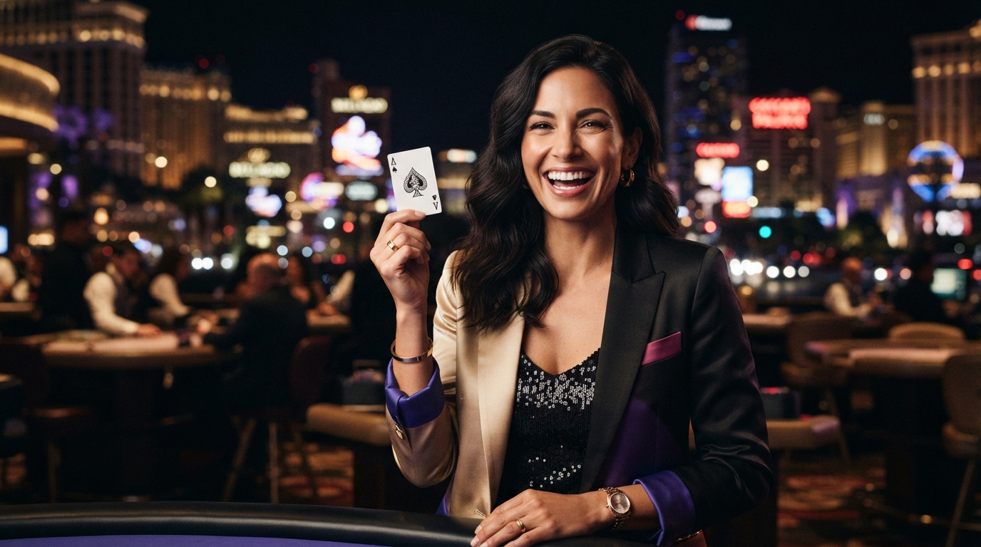 Casino bonuskoder uden om ROFUS — A triumphant individual smiling, holding a single, perfect card, with a soft bok