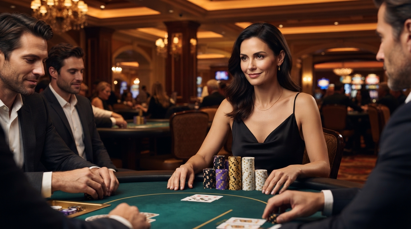 Casino uden ROFILLER Nem Udbetaling — Et diskret smil ved et pokerbord, chips stables perfekt.